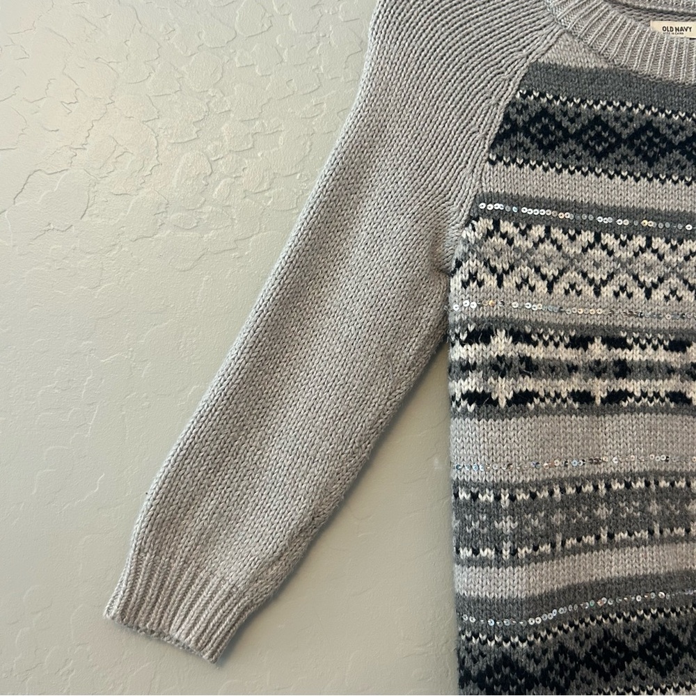Old Navy womens gray fair isle crewneck knit sweater with sequins size small - Picture 13 of 16